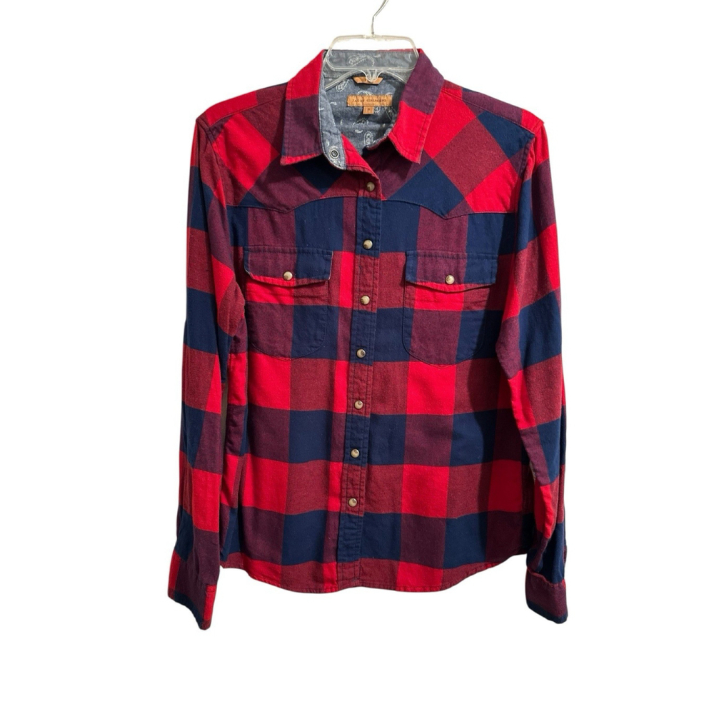 Jacks Girlfriend Flannel Plaid Shirt Womens S Red Roll Tab Button Long Sleeve